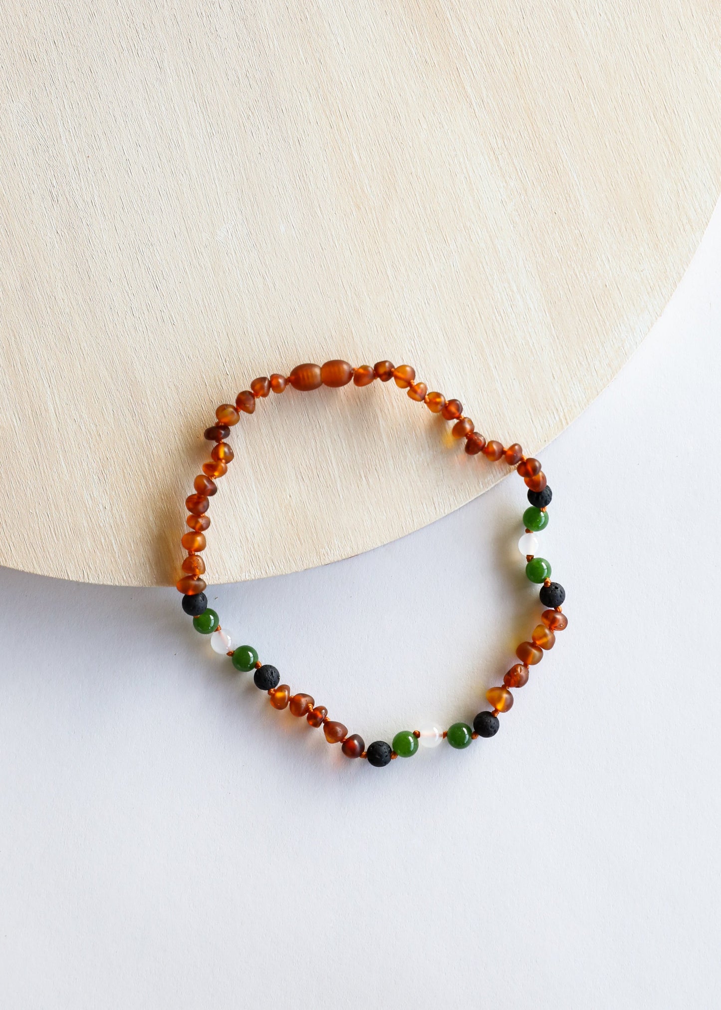 Roh-Cognac-Bernstein || Lava + Jade + Achat || Halskette