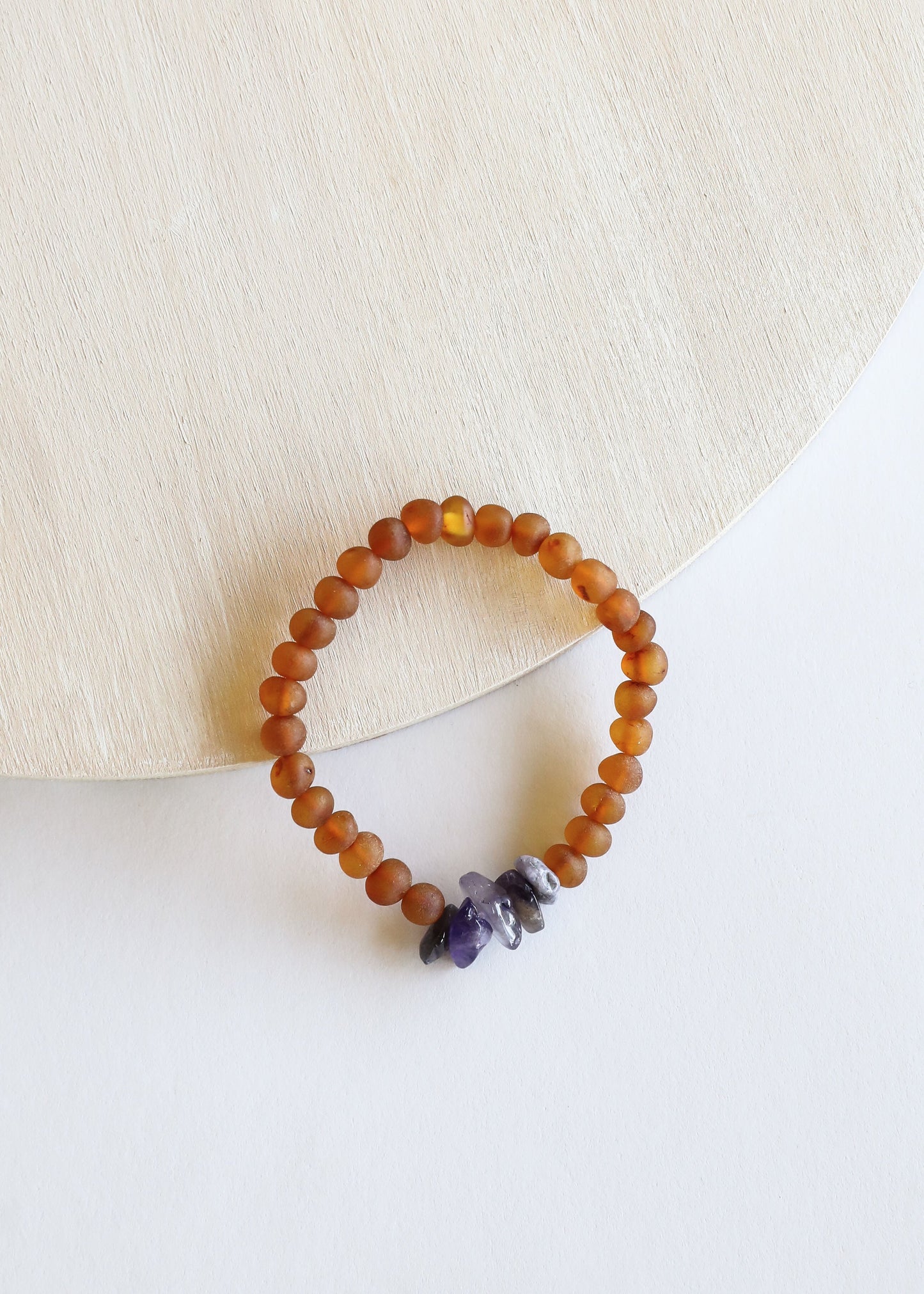 Ambre baltique cognac brut + Améthyste brute || Ensemble de bracelets