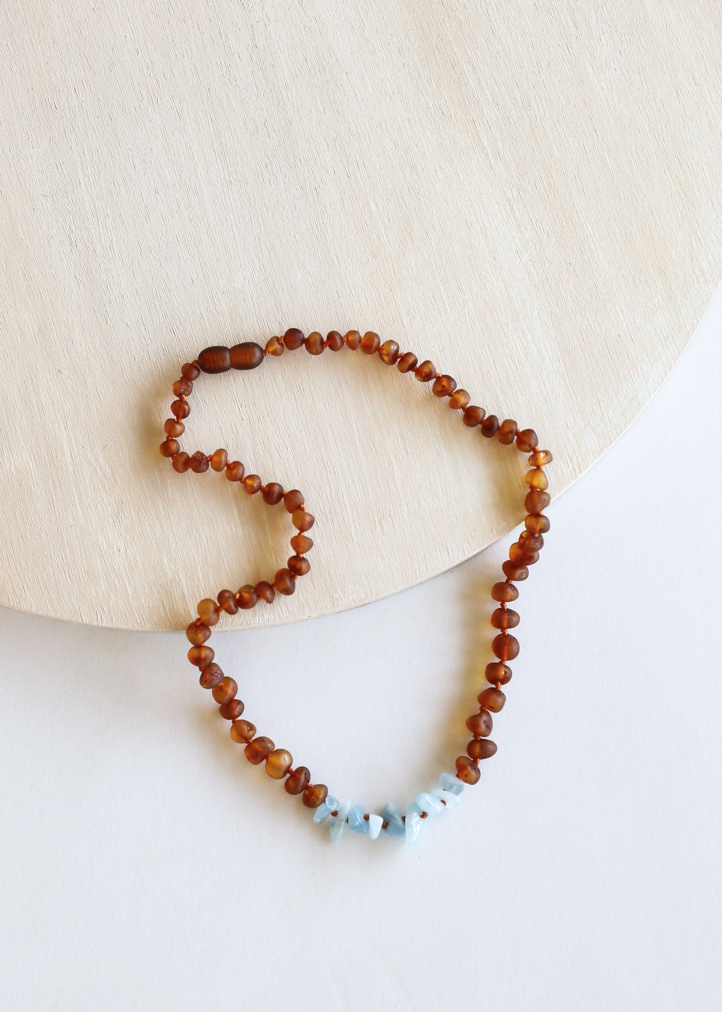 Ambre de la Baltique cognac brut + Aigue-marine || Parure collier