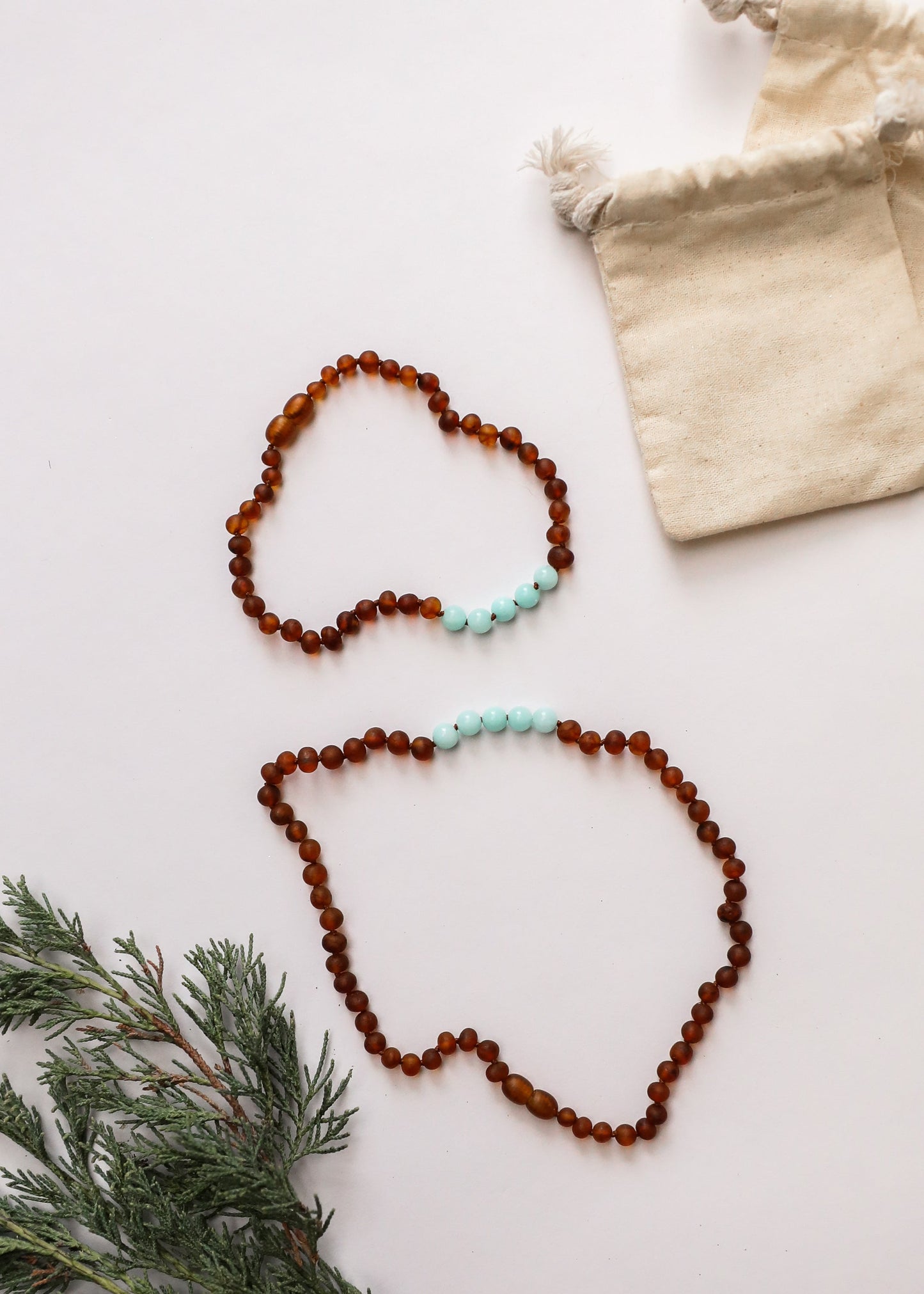 Ambre de la Baltique cognac brut + Amazonite || Parure collier