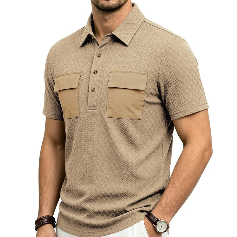 Mens Heavyweight Jacquard Lapel Polo Shirt