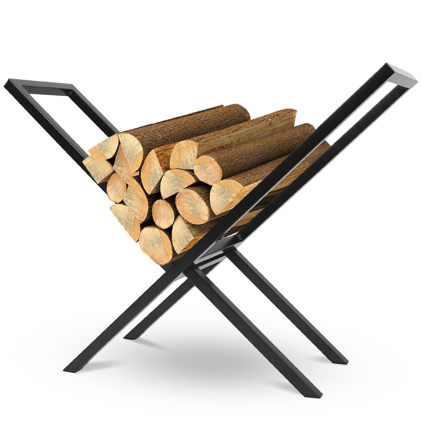 Kaminholzregal 220LBS Stahl Holzstapelhalter X-Form Lagerregal für Kamin Feuerstelle