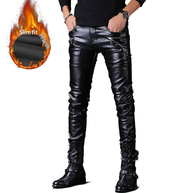 Windproof Slimming Form-fitting Leather Pants For Men