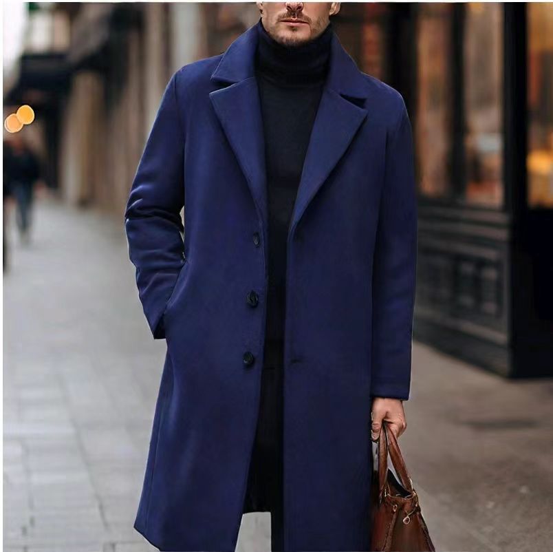New Men's Casual Wool Coat Long Style
