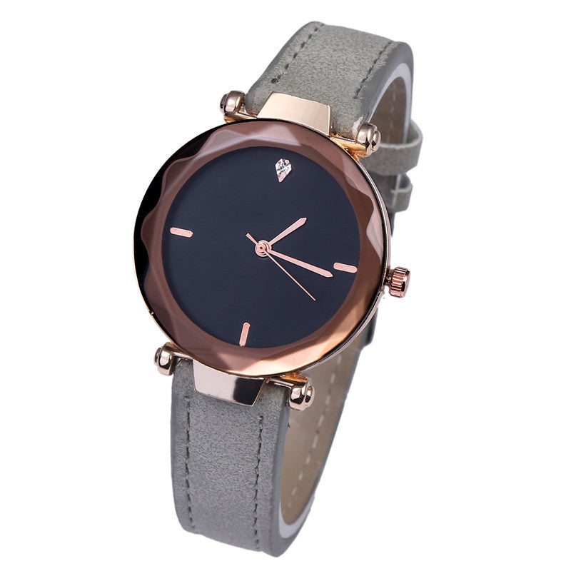 Fashionable Couples Waterdrop-Cut Diamond Frosted Leather Strap Quartz Rhombus Watch For Women