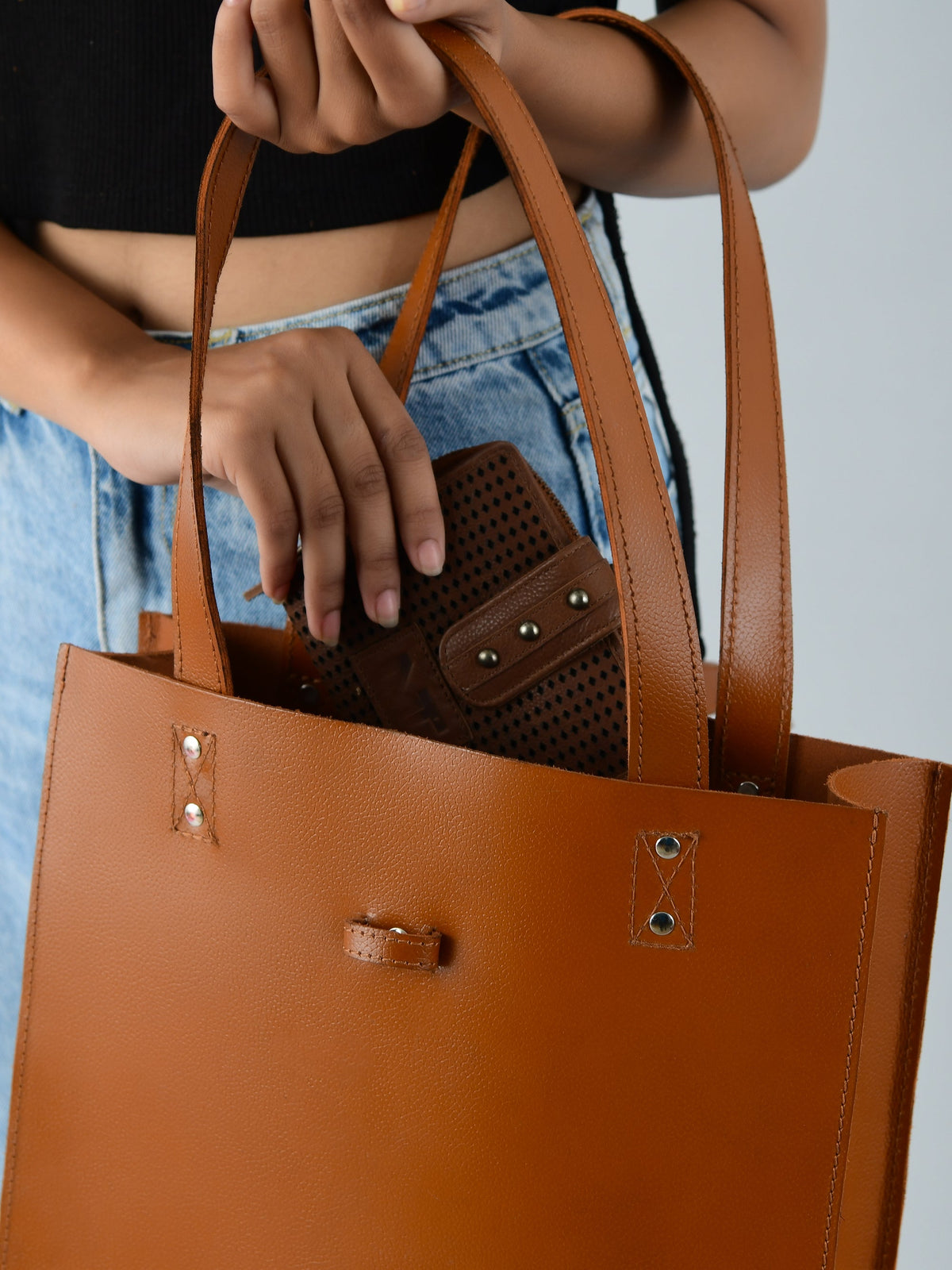 Kastanie Eleganz Leder Tragetasche