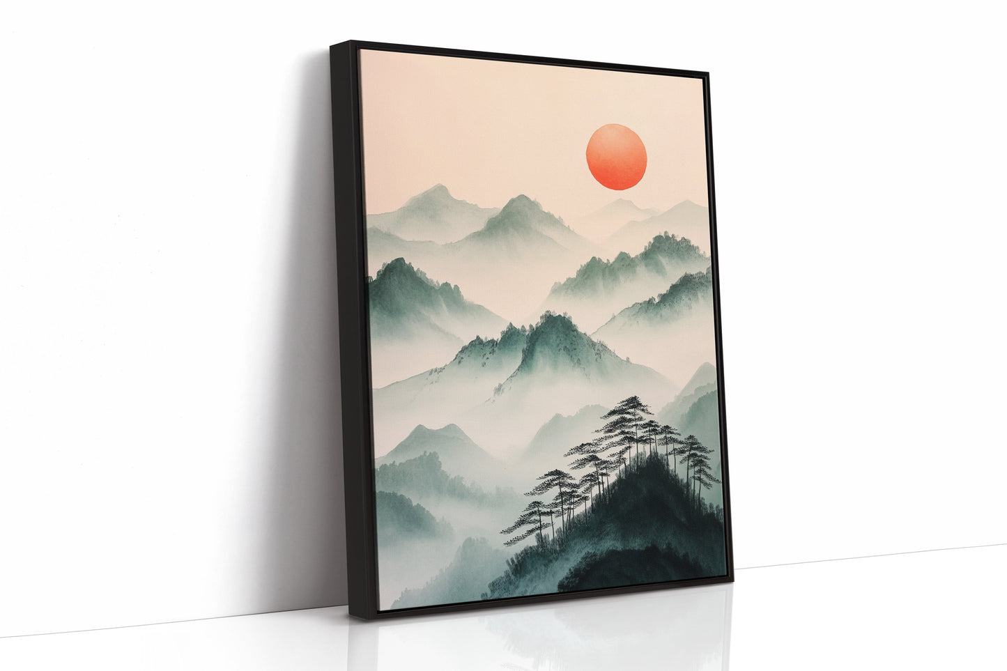 Lever de soleil sur la montagne brumeuse – Impression de paysage paisible d'inspiration asiatique