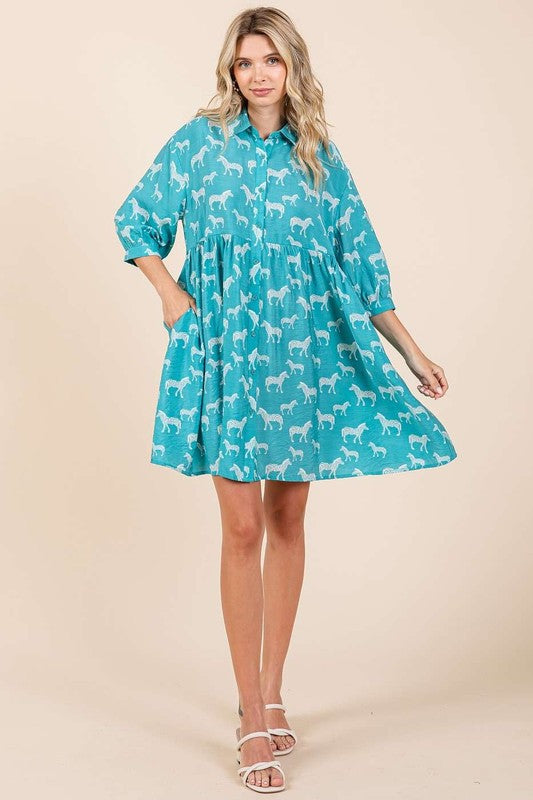 Zebra Print Button-Down Shirt Mini Dress For Women – Bold and Fashion-Forward with Tiered Detail