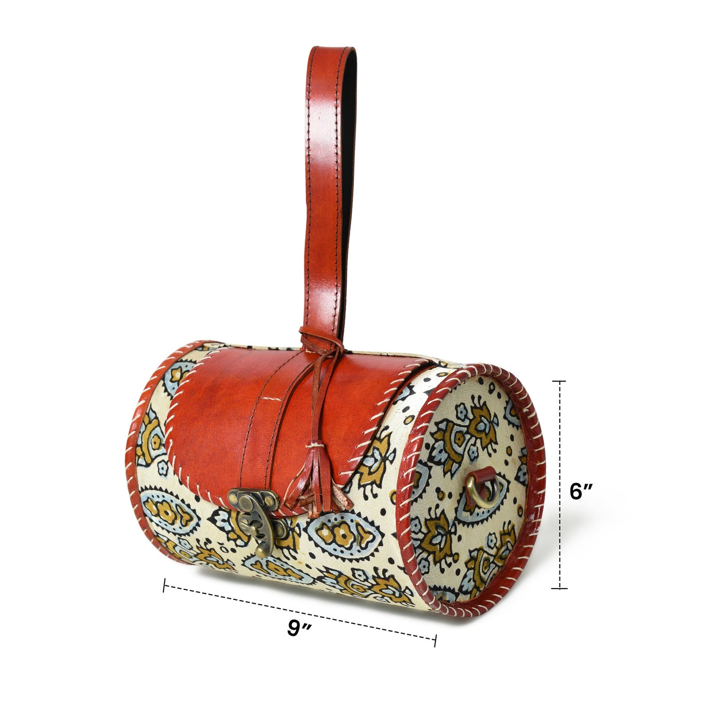 Sac en cuir cylindrique imprimé au bloc