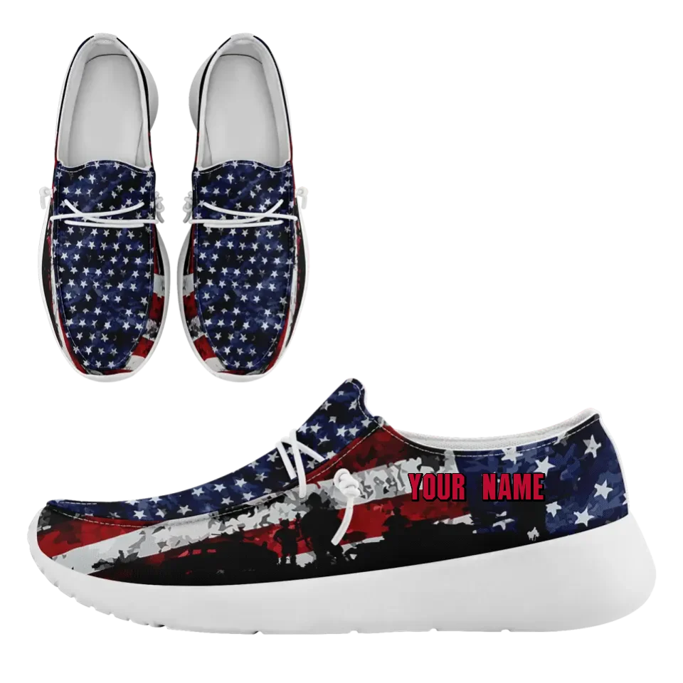 Personalized America Flag Sneakers, Custom Patriotic Loafer Shoes, Canvas Slip On Shoes,
FN018-24020303-7w