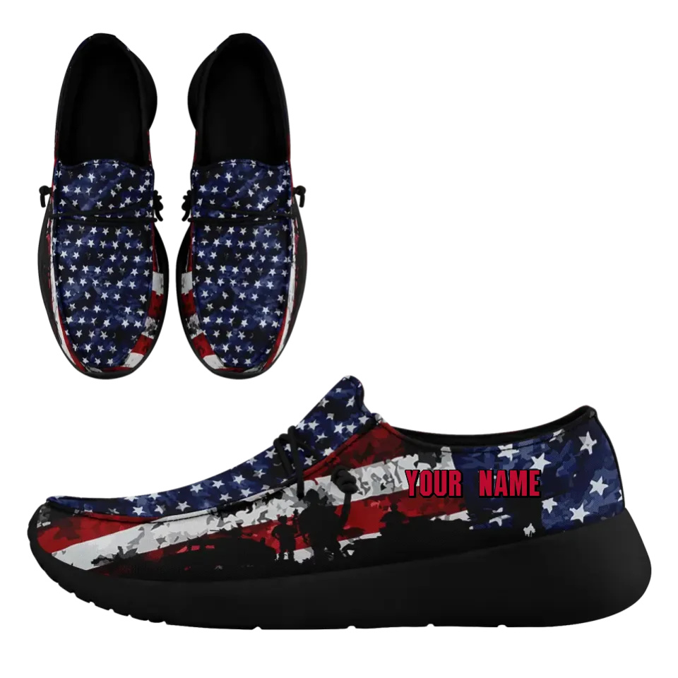 Personalized America Flag Sneakers, Custom Patriotic Loafer Shoes, Canvas Slip On Shoes,
FN018-24020303-7b