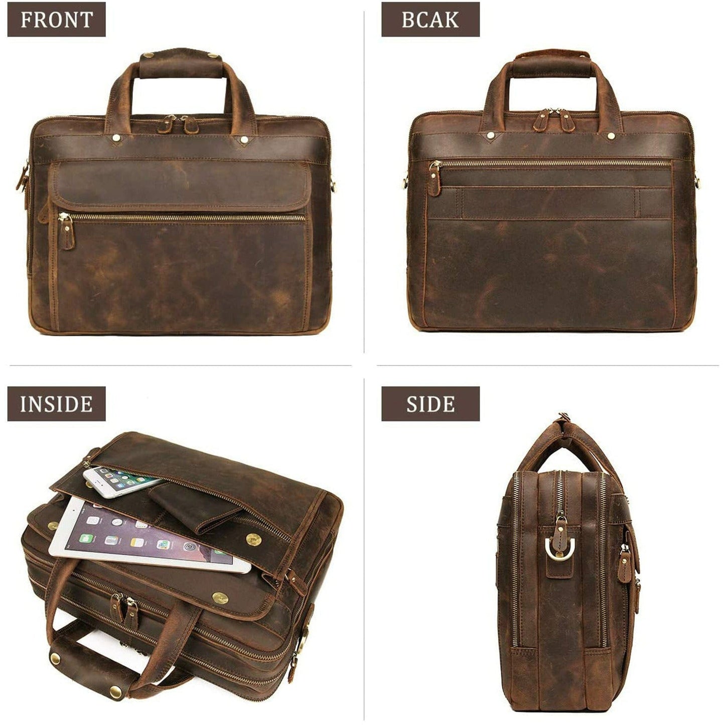 Crazy Horse Leather Briefcase - ThisandThatShoppe