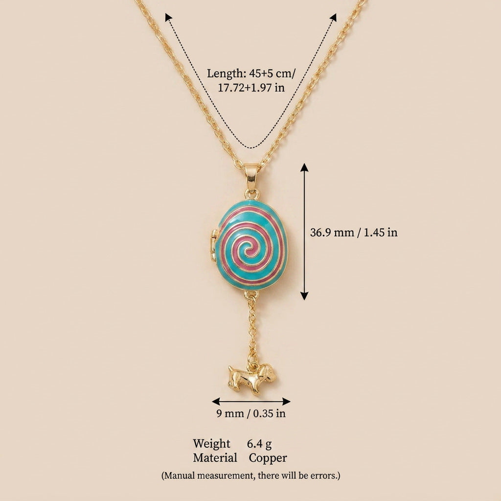 Colorful Dripped-Oil Egg Tumbler Puppy Pendant Necklace