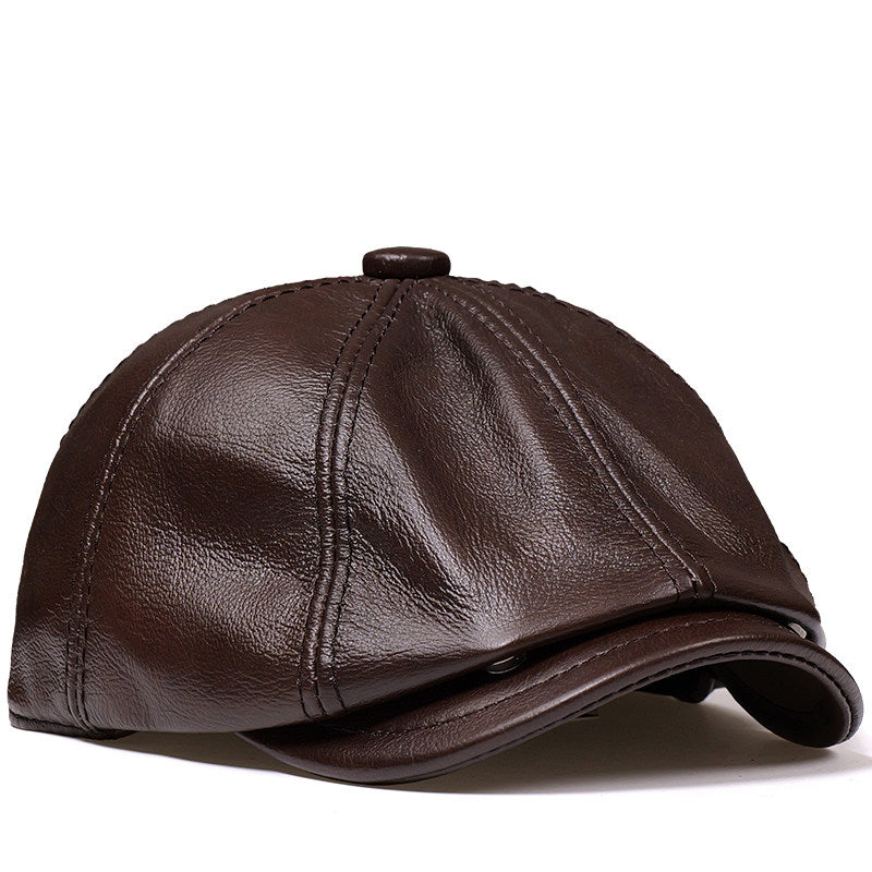 Mens Vintage Beret Leather Octagonal Cap