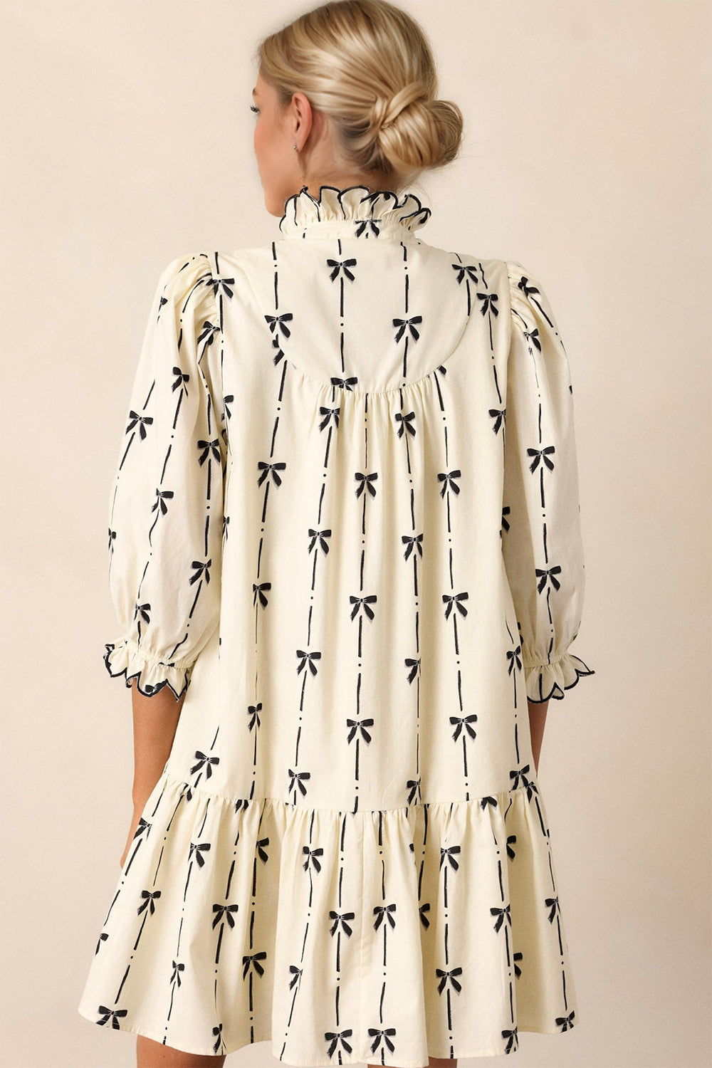 Cute Summer Full Size Frill Bow Print Half Sleeve Mini Dress Elegant & Trendy Fashion Dress For Women Stylish Dress