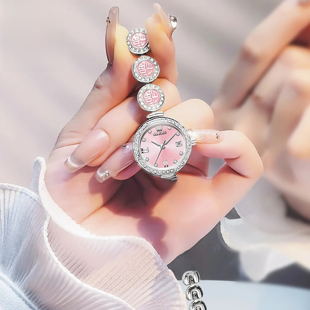 Montre à Quartz Élégante pour Femme, Bracelet Cadran Rouge Étanche