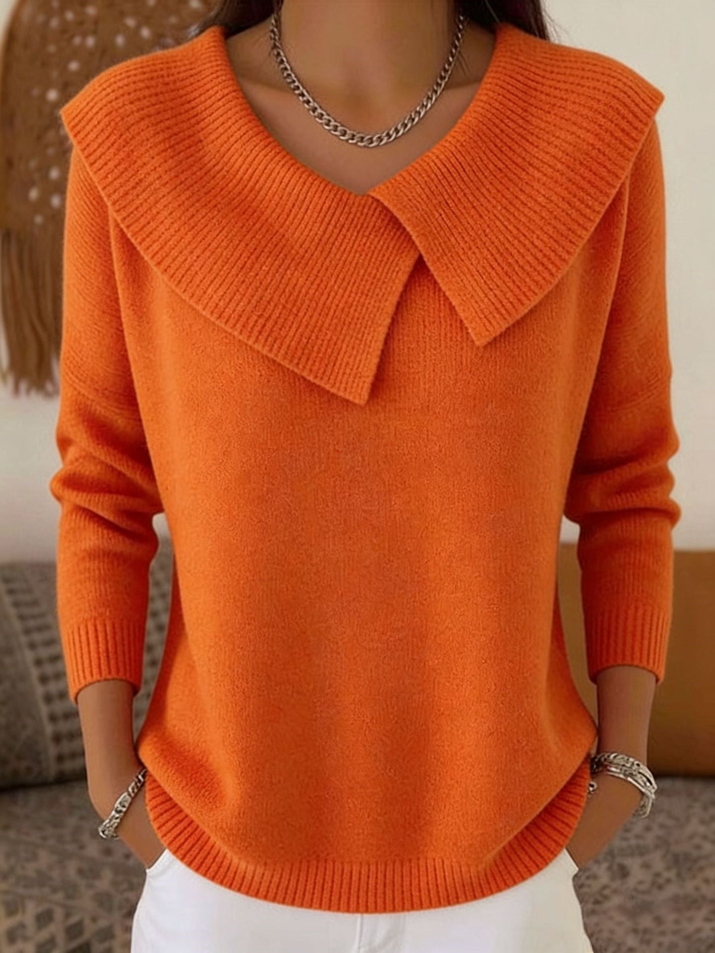Women's Autumn Winter New Arrival Chic Oversized Sweater, Korean Retro Collared Knit Top, Slimming & Versatile