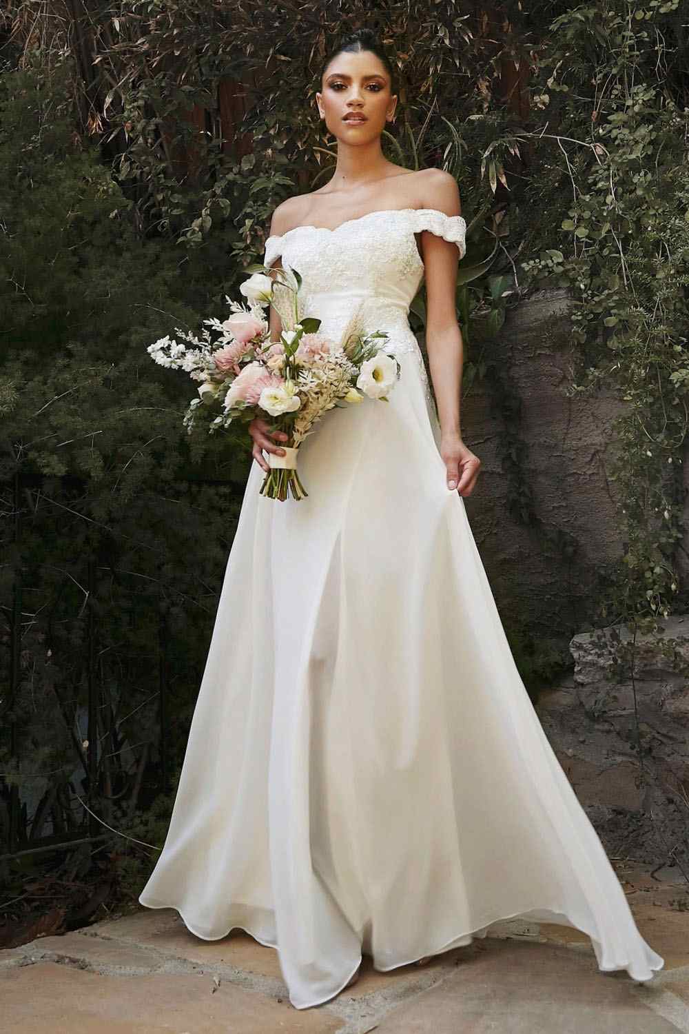 Cinderella Divine 7258W Off The Shoulder Long Gown