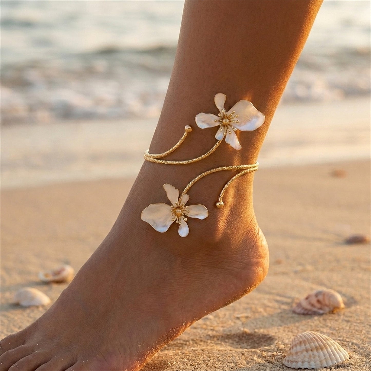 Exaggerated Hollow-out Metal Flower Anklet