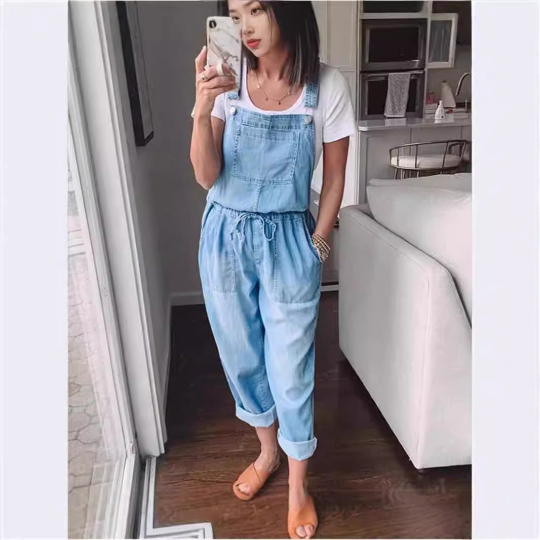 Women's Cotton Sleeveless Wide-Leg Overall Jumpsuit Pants