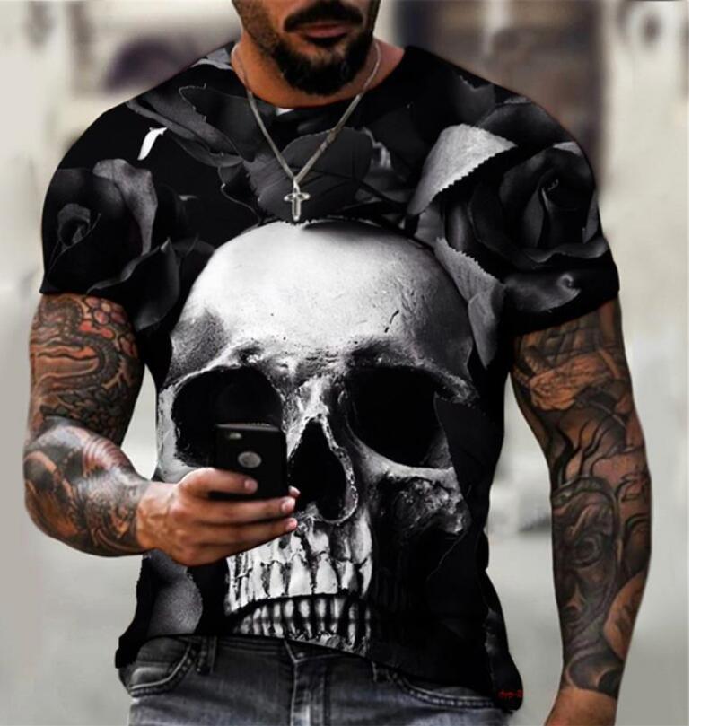 European And American Summer Dark Horror Skull 3D-Printed Mens Short-Sleeve T-Shirt