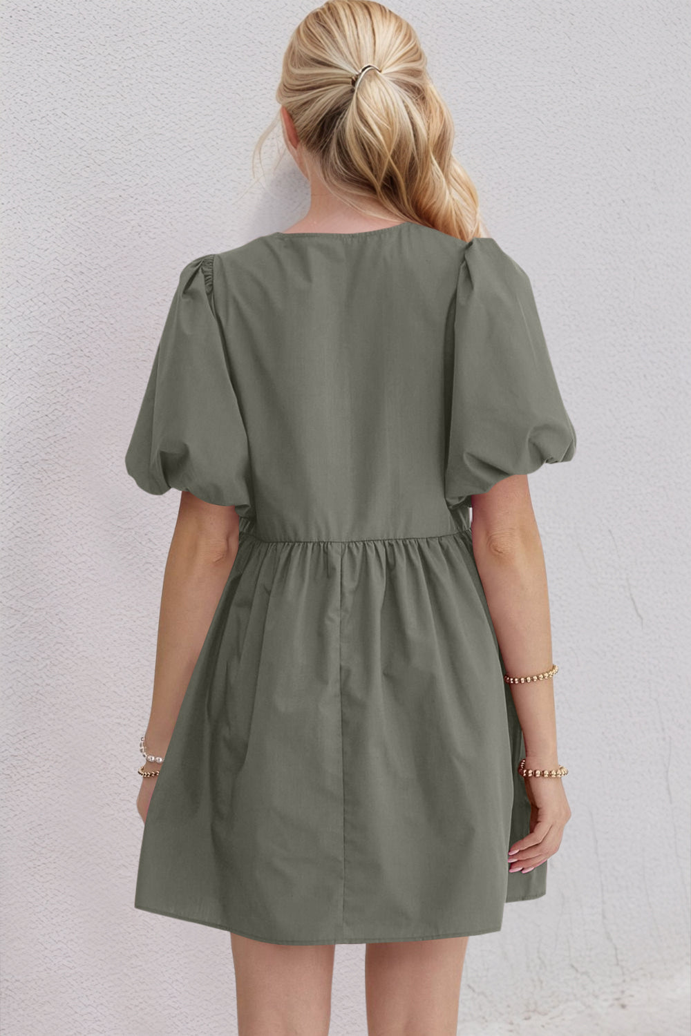 Elegant Ruched Puff Sleeve Mini Dress Vintage Bow Detail Cute Short Dress for Women