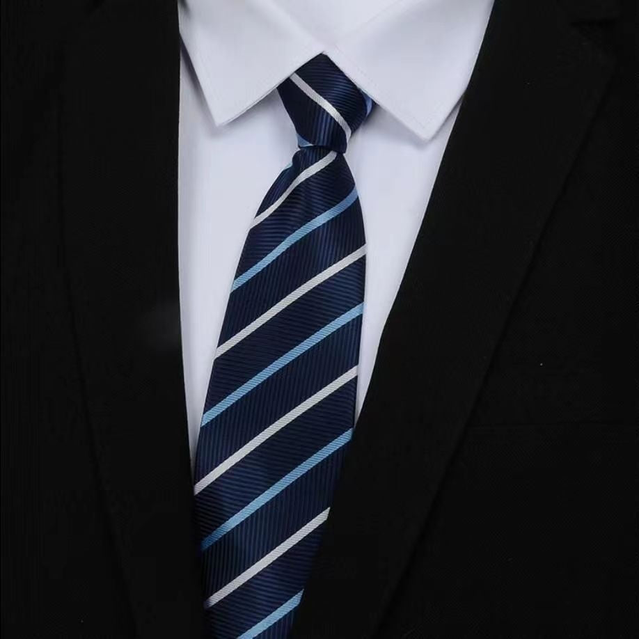 Mens Business Formal Zipper Tie With Blue Stripes