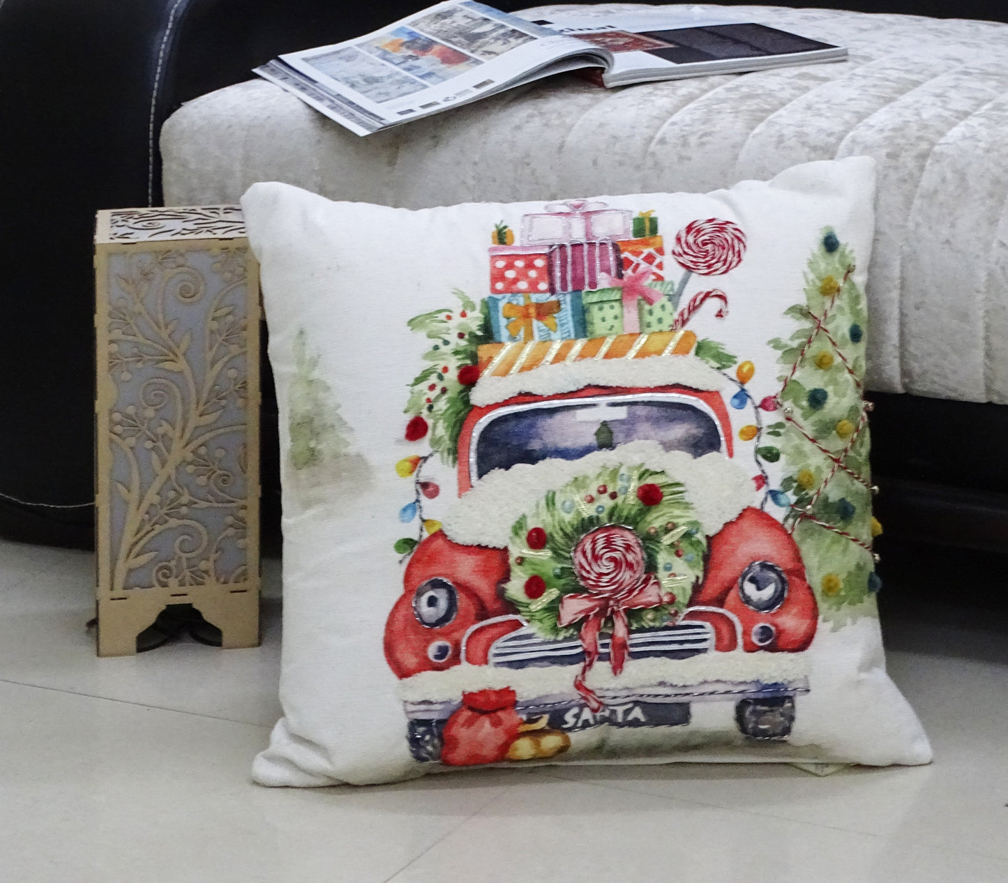Vibhsa Christmas Embroidered Throw Pillow 20" x 20"