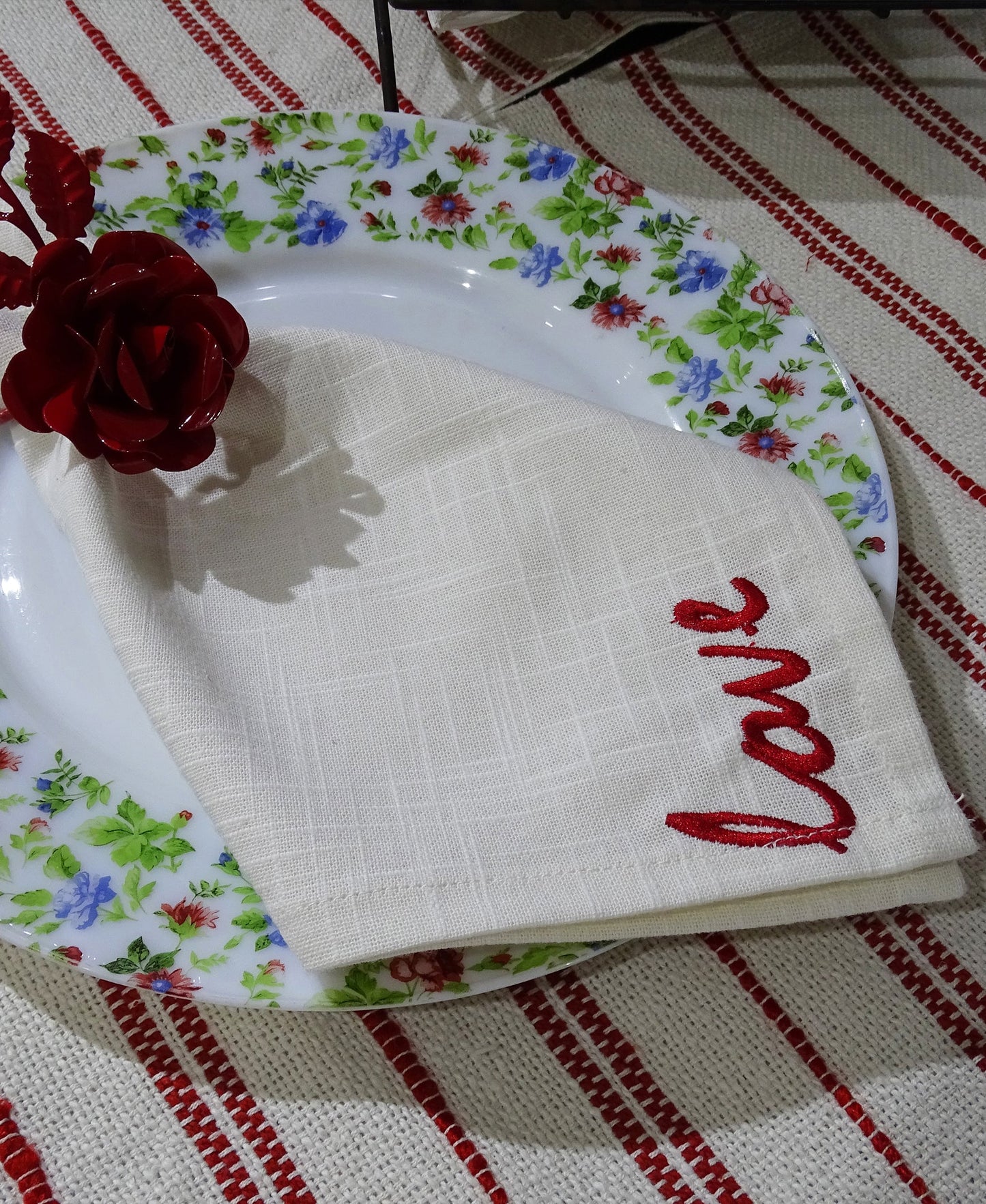 Vibhsa Cotton Table Napkins | Set of 4, Red Embroidery, 20"x20"