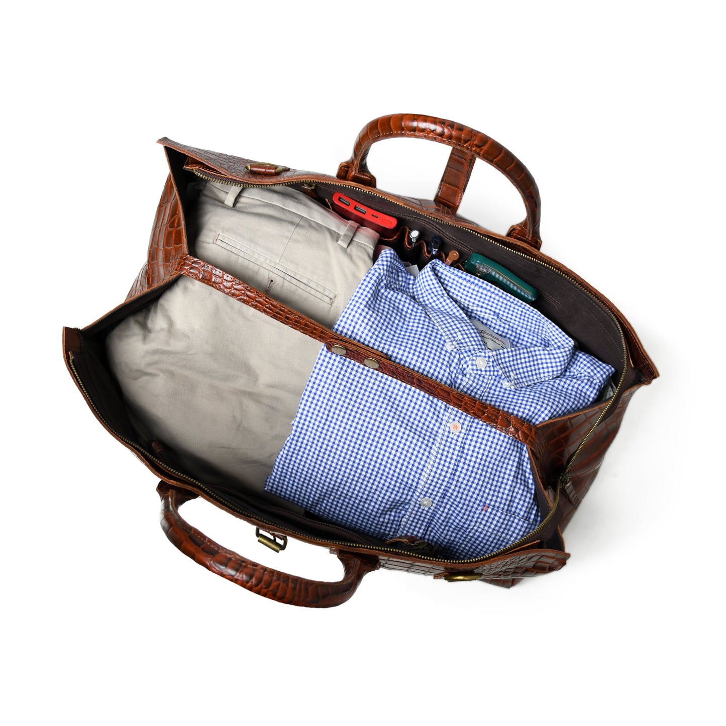 LuxeHide Braune Krokodilmuster Reisetasche