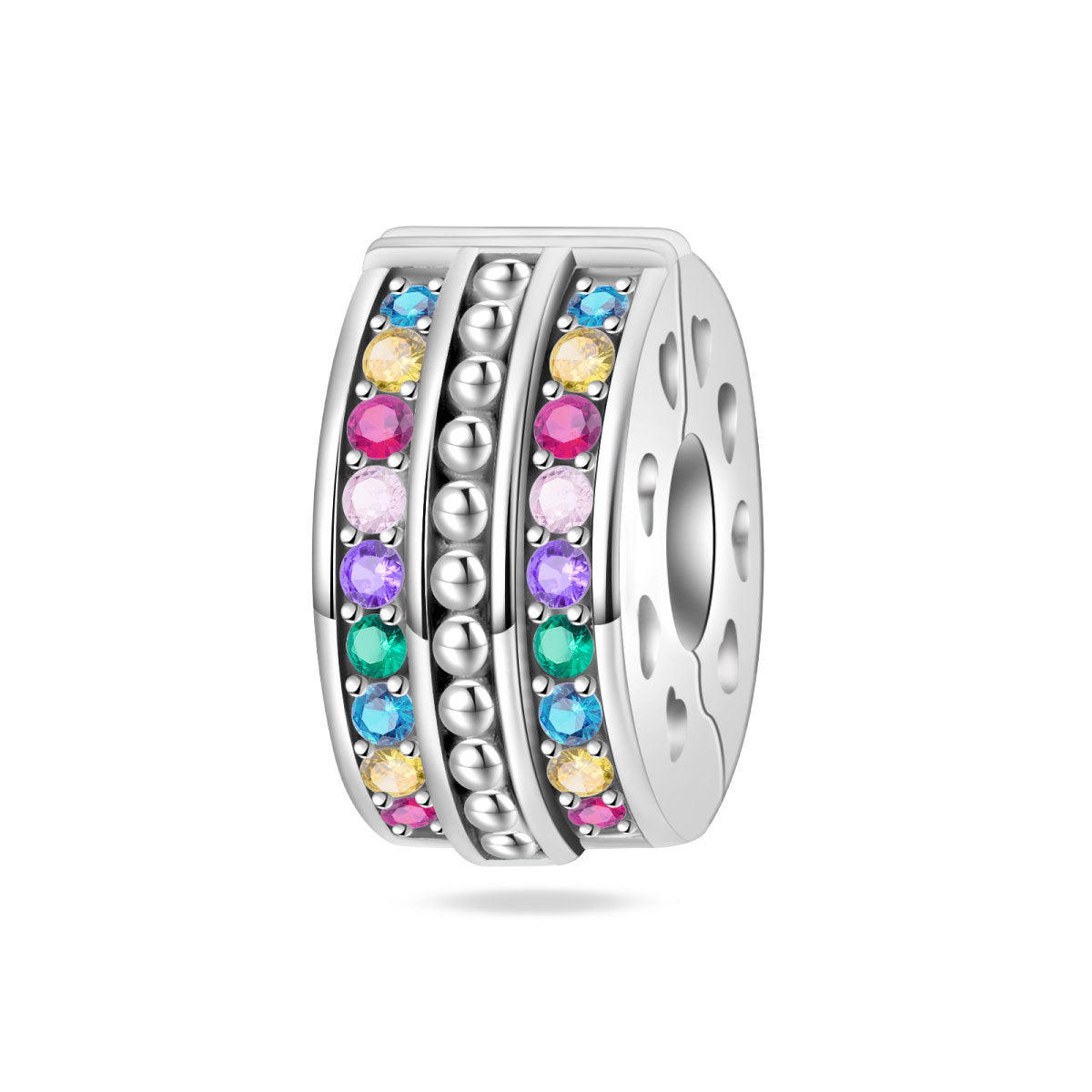 Silver-plated Colorful Zircon Accent Bead DIY Bracelet Charm