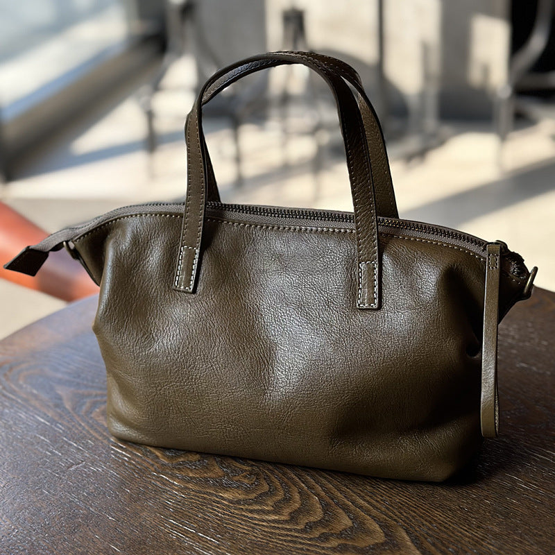Cowhide Tree-bark Textured Wrinkled Single-shoulder Crossbody Bag