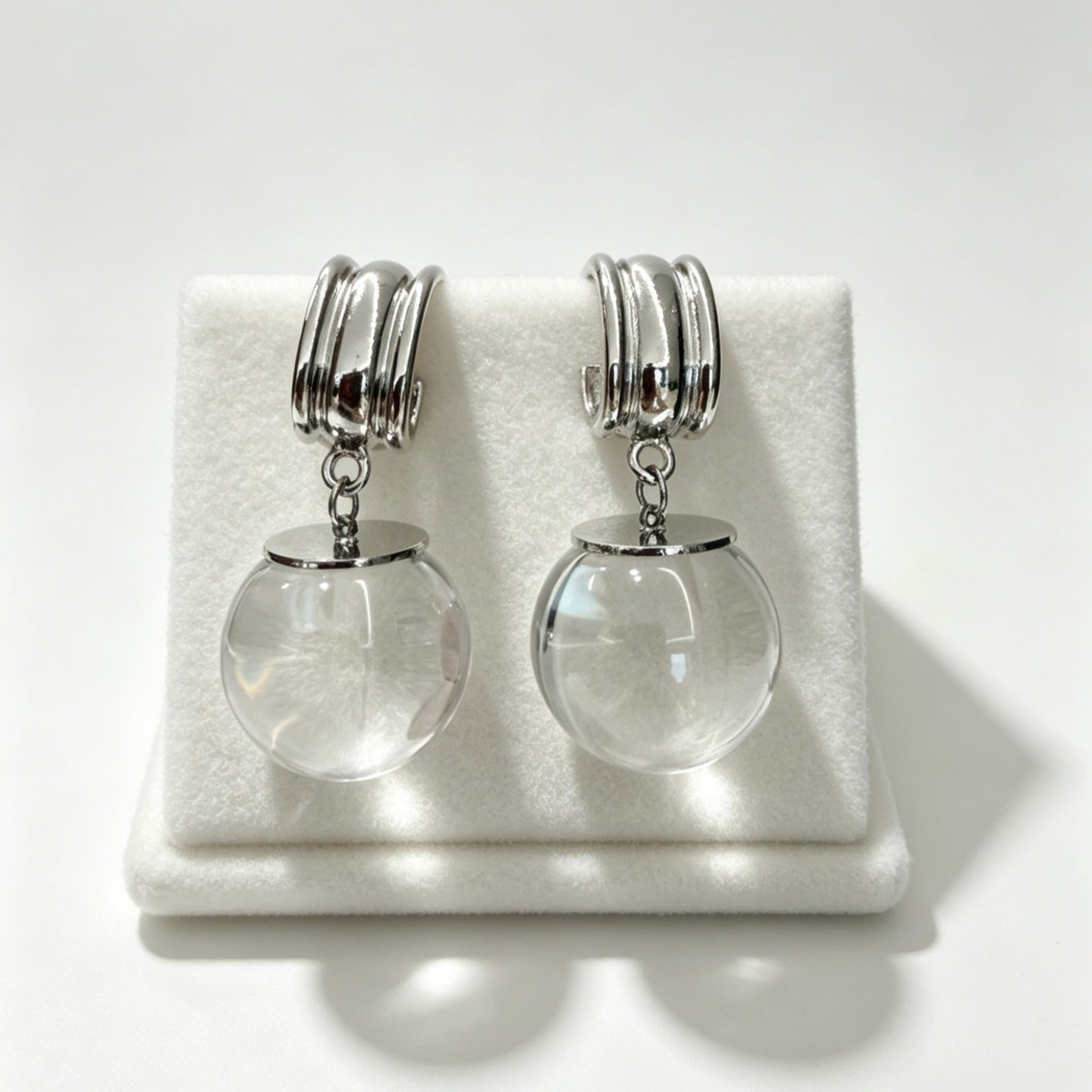 Monet Garden Colorful Crystal Ball C-Shaped Earrings French Style