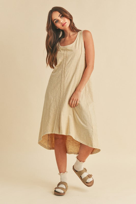 High-Low Hem Scoop Neck Midi Tank Dress For Women Casual Chic with Trendy High-Low Design & Comfortable Tank Style