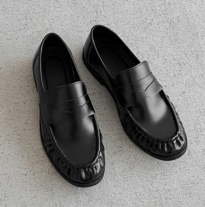New Arrival Versatile Round Toe Men's Slip-On Shoes, Lazy Style Vintage Casual Leather Shoes, British Style Loafers