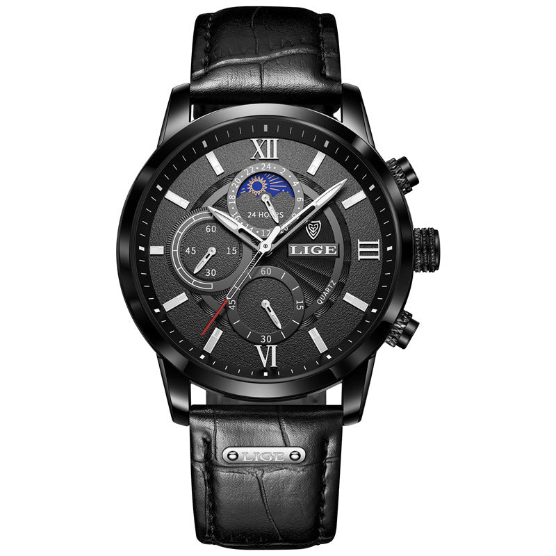 Mens High-end Quartz Watch Multifunction Chronograph Luminous And Water-resistant Wristwatch