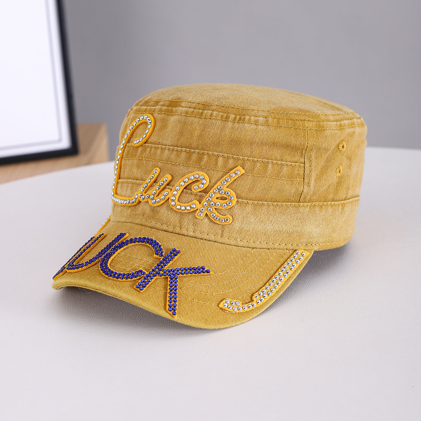 Summer Men's Solid-color Rhinestone-embroidered Letter LUCK Water-washed Retro Sun-protective Street Fashion Hat For Gatherings, Street Dance, Casual Sports