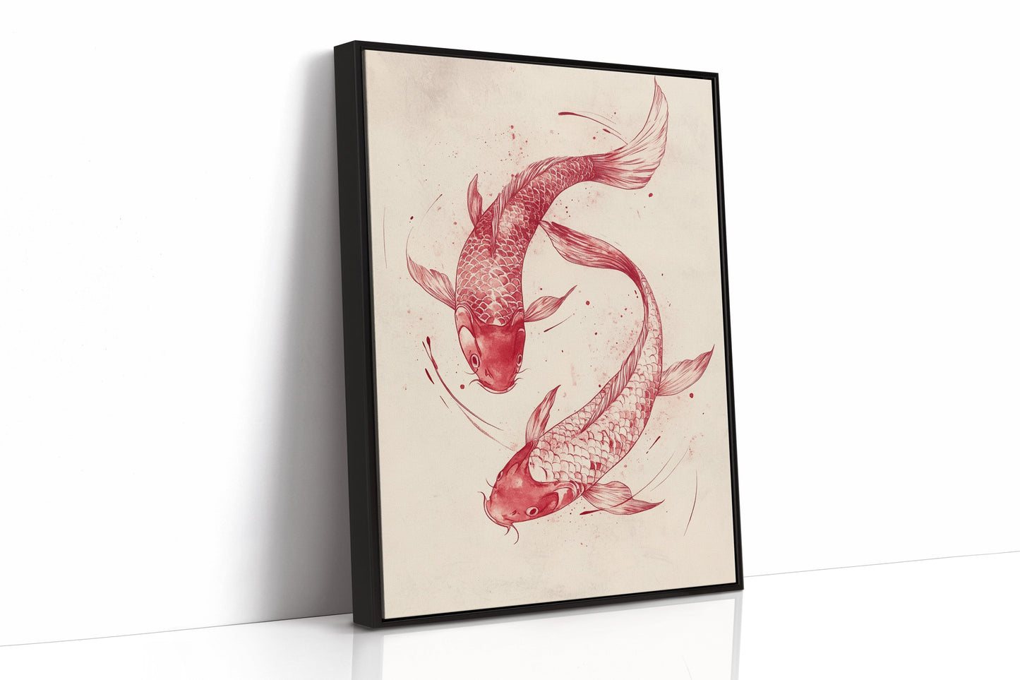 Décoration murale carpe koï – Estampe japonaise minimaliste à l'encre, Décoration zen