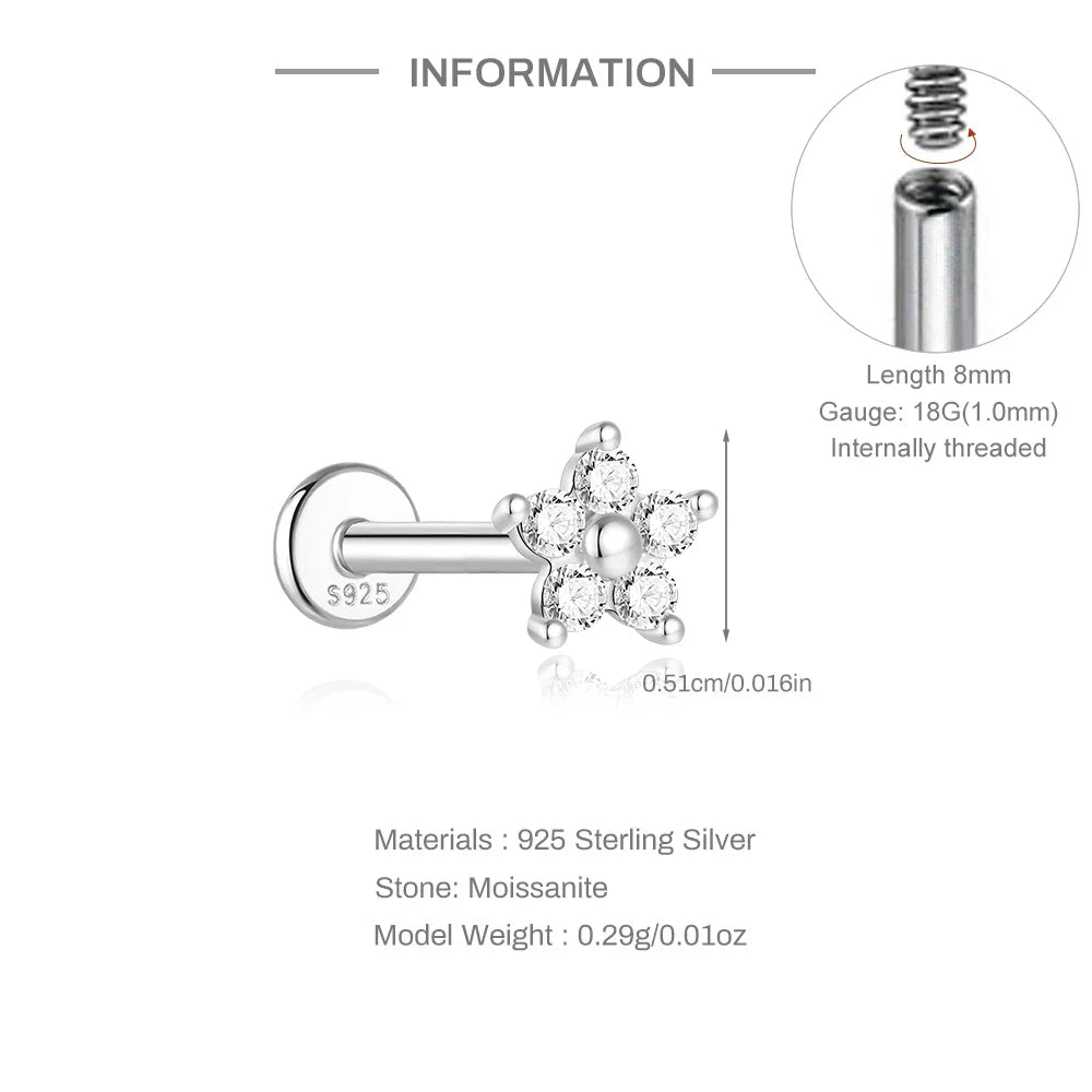 Ohrstecker für Damen aus 925er Sterlingsilber mit Mini-Moissanit-Vierkrappenfassung
