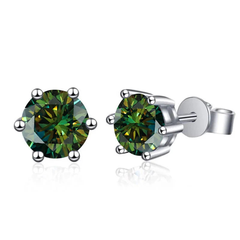 925 Sterling Silver Moissanite Stud Earrings Round VVS1 Pink Yellow Gift