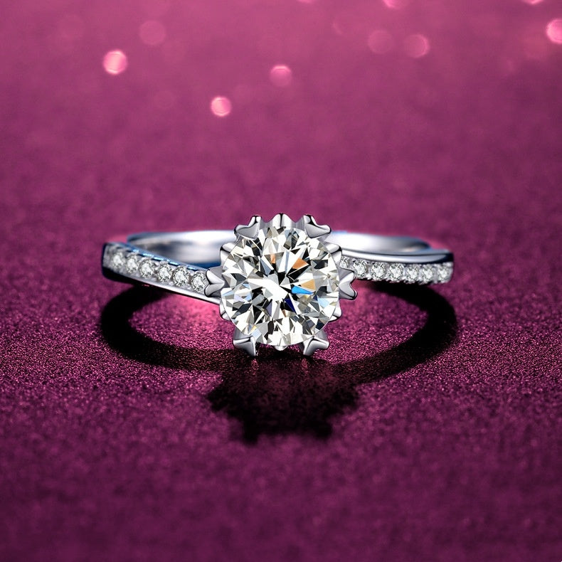 925 Silver Eight Hearts Eight Arrows Diamond Ring