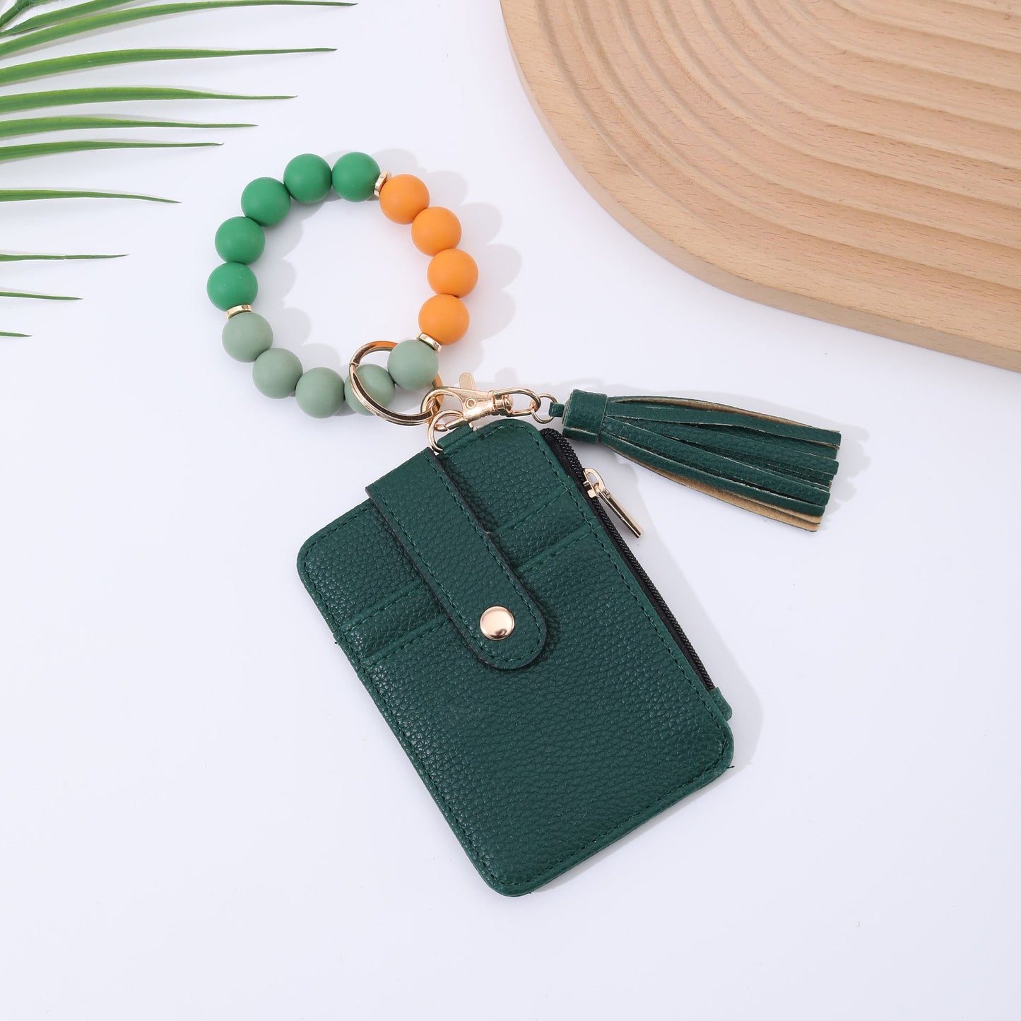 Silicone Bead Bracelet Leather Wallet