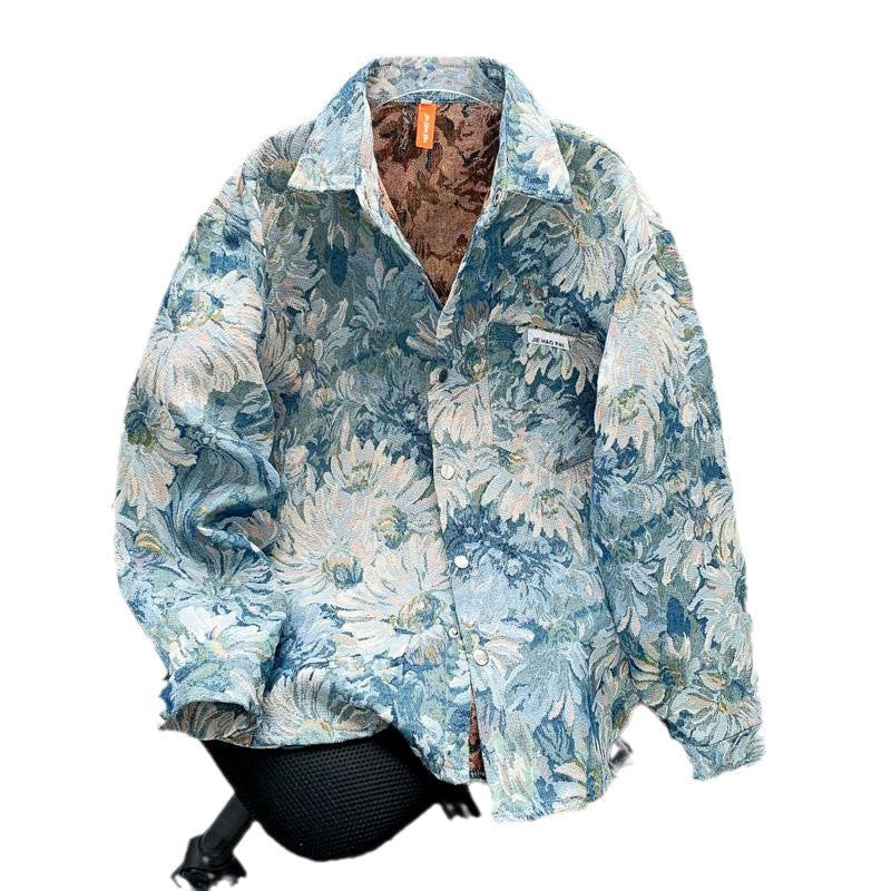 American-style Floral Oil Painting Jacquard Casual Jacket With All-over Print