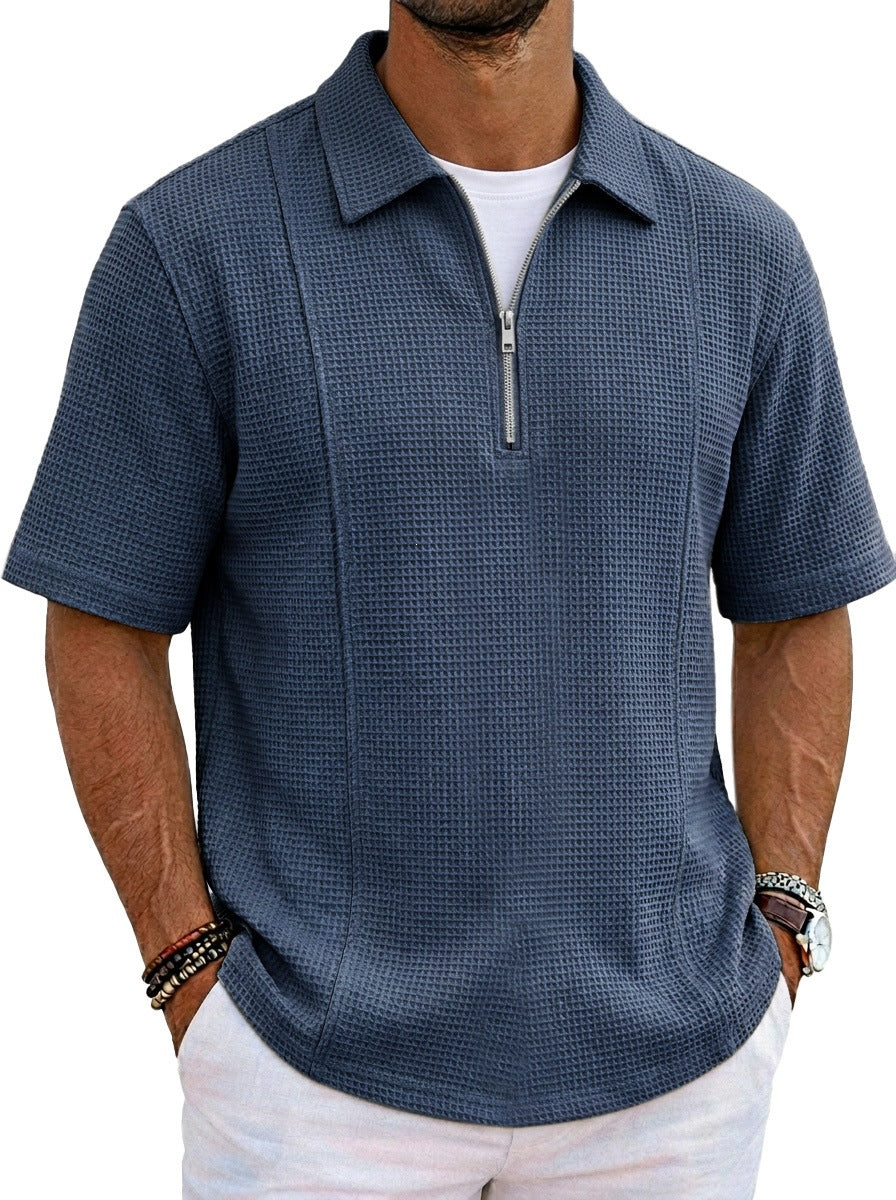Sports-style Boat-neck Half-zip Polo Shirt