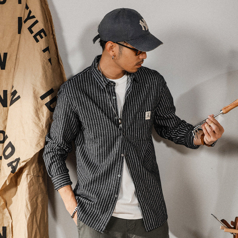 Casual Edgy-chic Vertical-striped Artistic Shirt