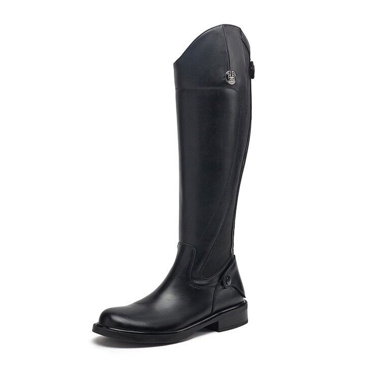 Womens Black High-heeled Flat Boots