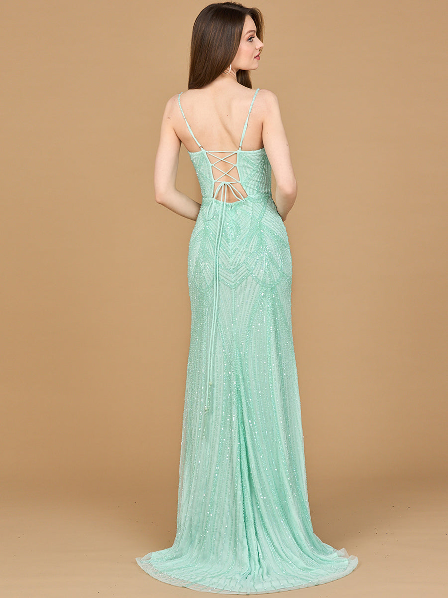 Beaded Lace-up Dress with Slit
