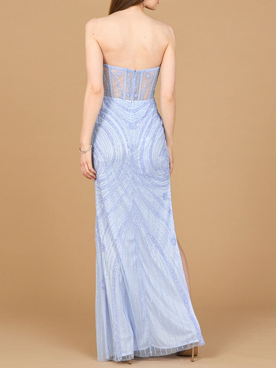 Perlenbesetztes Korsettkleid mit Schlitz