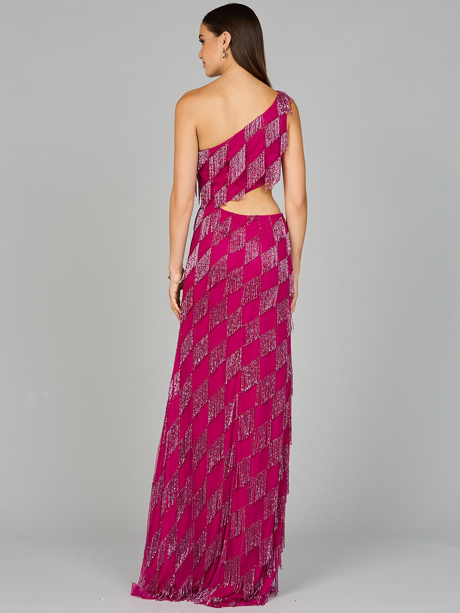 Robe asymétrique à franges