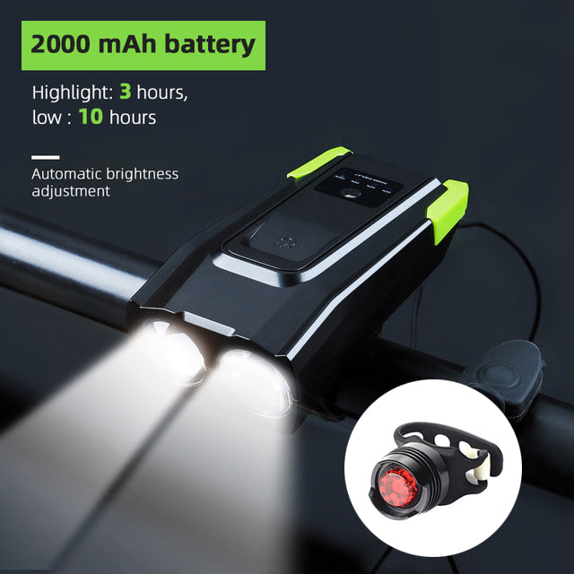 Bicycle Front Light USB Rechargeable Smart Headlight With Horn LED Bike Lamp Headlight Waterproof Bicycle Light With Horn Speaker Touch Switch USB Power Display 4000mAh
